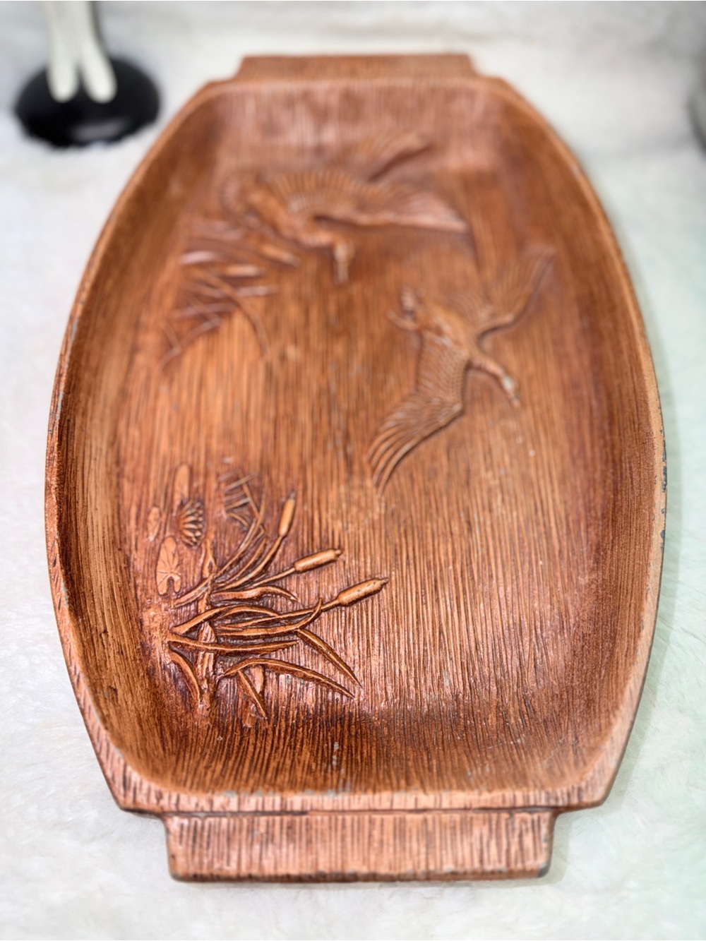 1959 Vintage Decorative Wood-Look Serving Tray with Duck Relief Key Tray 🦆 - Picture 2 of 4